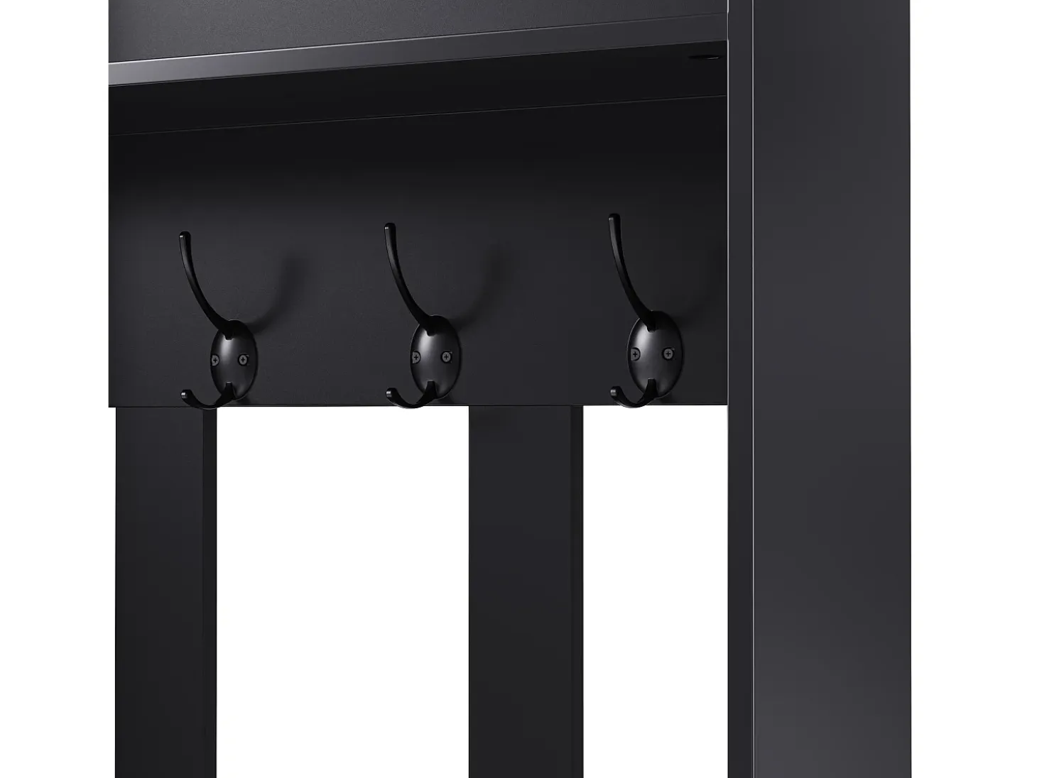Perchero de pasillo con banco tapizado, 4 ganchos, 2 cajones - negro - 100x35x180 cm