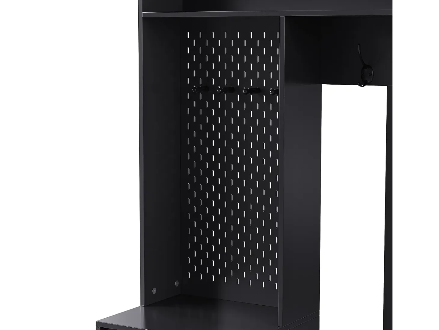 Perchero de pasillo con banco tapizado, 4 ganchos, 2 cajones - negro - 100x35x180 cm