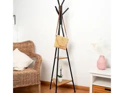 Perchero de pie MOA Vinthera 5 colgadores + 2 estantes negro 180 cm