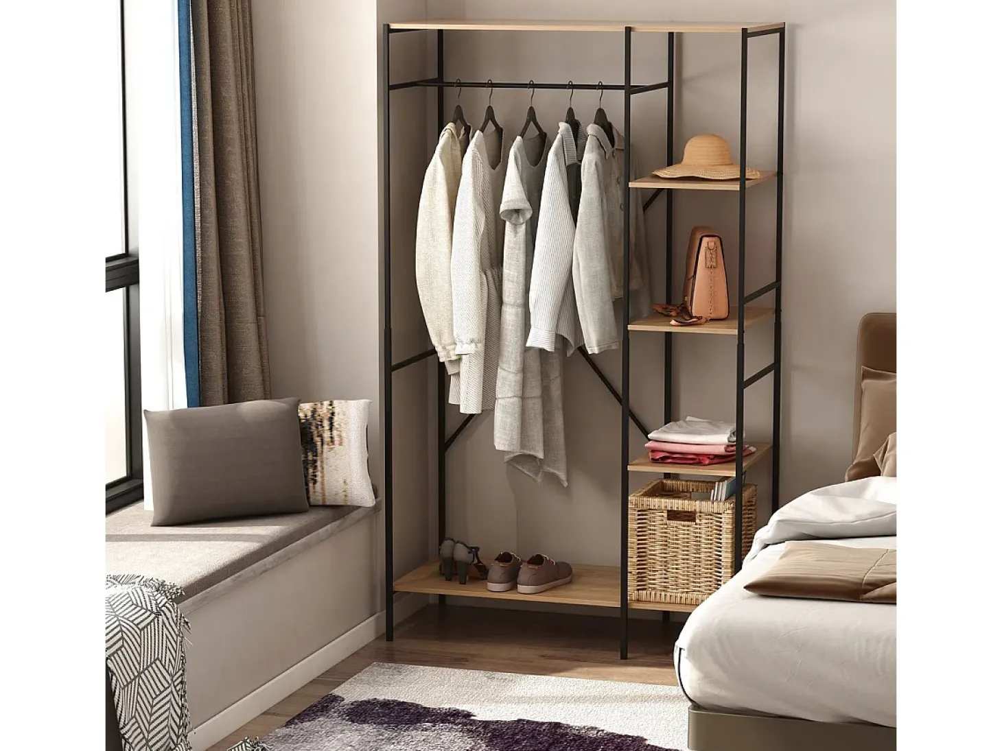 Perchero de ropa madera natural 100x46x170.5 cm HOMCOM