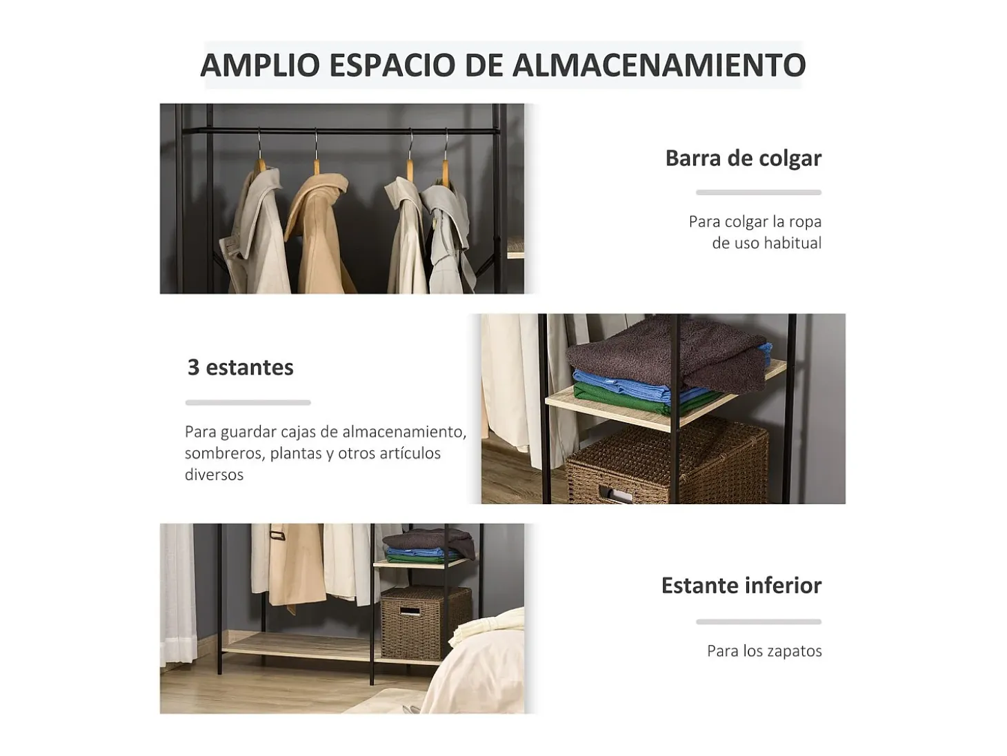 Perchero de ropa madera natural 100x46x170.5 cm HOMCOM