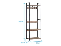 Perchero entrada 5 colgadores 3 estantes roble cambrian/negro 60x175x40 cm