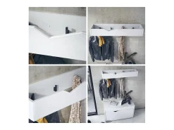 Perchero gancho de pared panel para colgar ropa Kolmio, cuerpo en blanco mate, frente en petróleo de alto brillo 83,5 x 12,5 x 21 cm