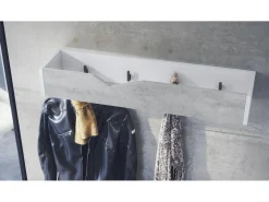 Perchero gancho de pared panel para colgar ropa Kolmio, cuerpo en blanco mate, frente en hormigón oxidado 83,5 x 12,5 x 21 cm