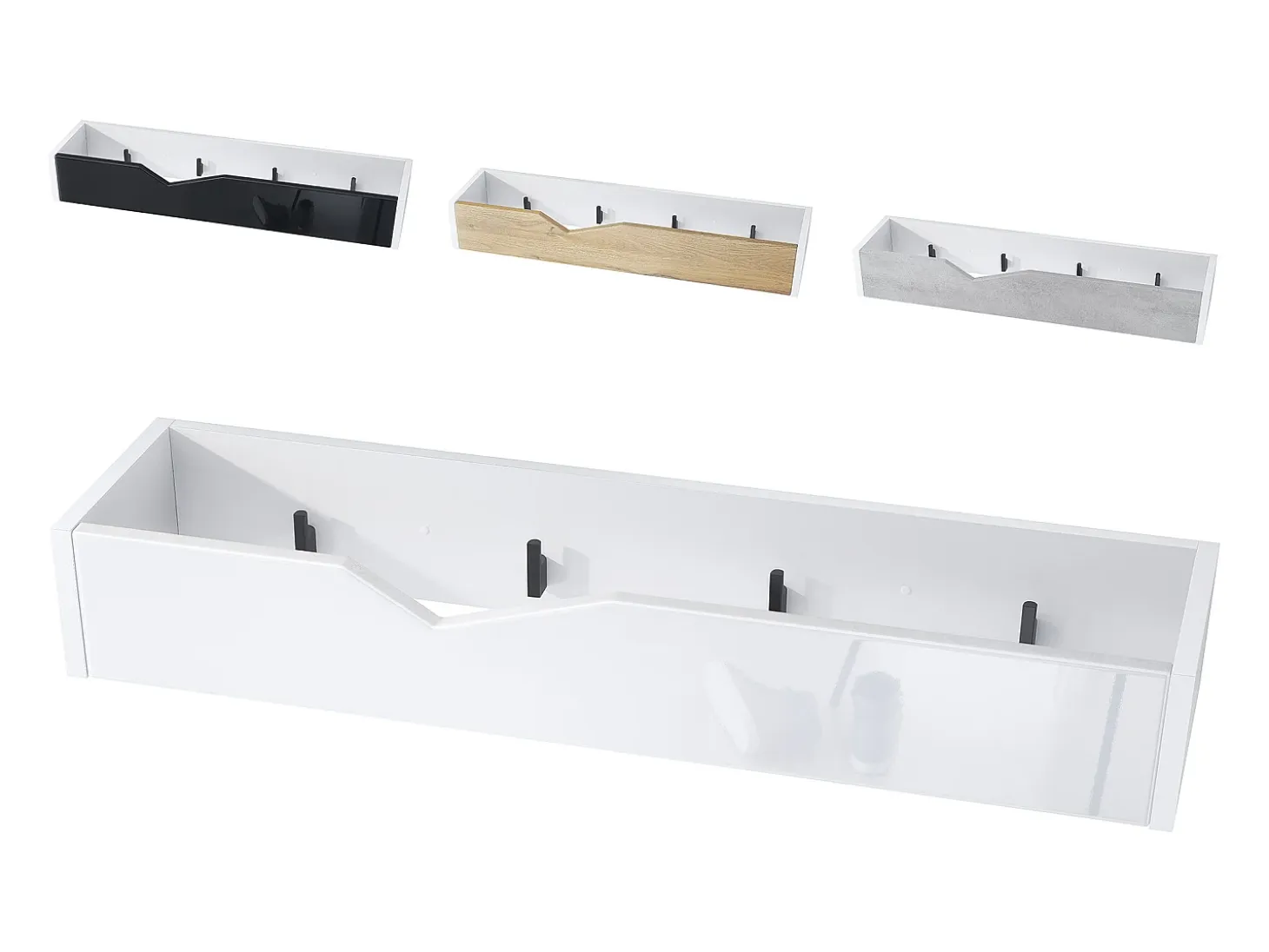 Perchero gancho de pared panel para colgar ropa Kolmio, cuerpo en blanco mate, frente en blanco de alto brillo 83,5 x 12,5 x 21 cm
