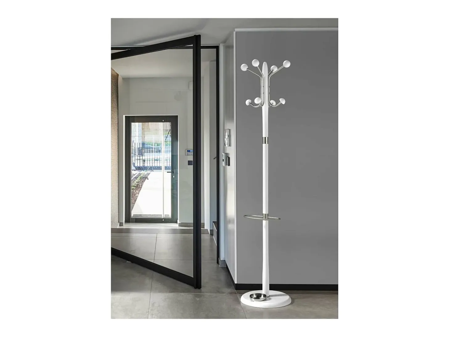 Perchero mod. 421 con paragüero herrajes en cromo satinado lacado blanco, 180 cm(alto)37