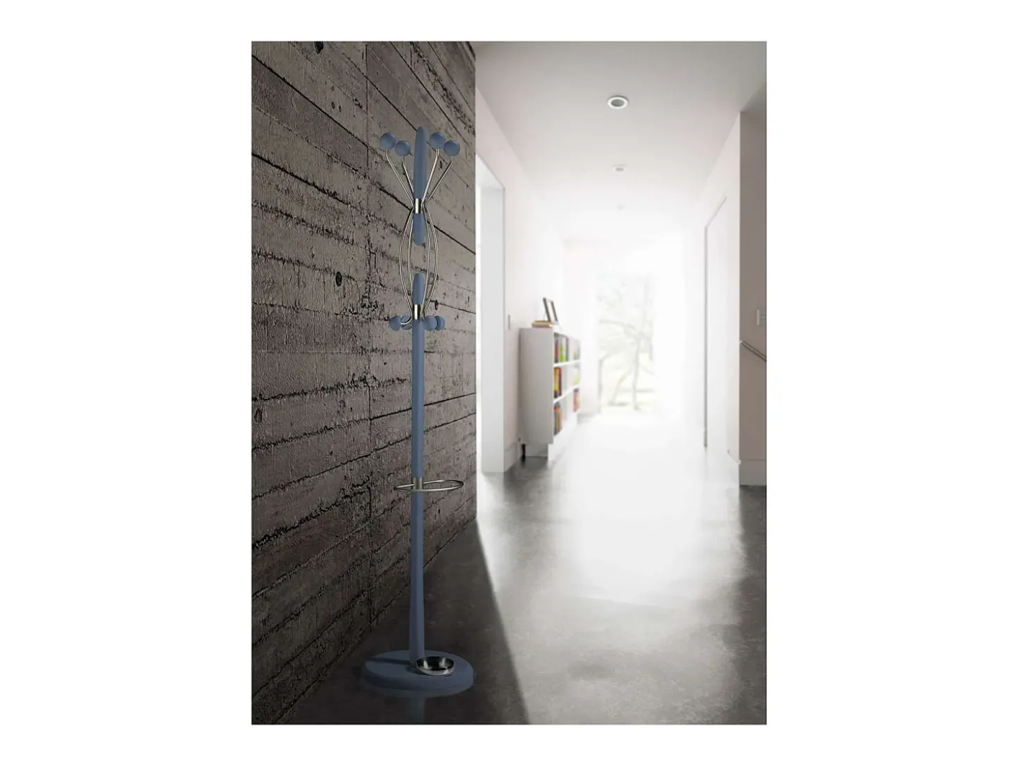 Perchero mod. 425 con paragüero herrajes cromo satinado lacado azul, 184 cm(alto)37 cm(an