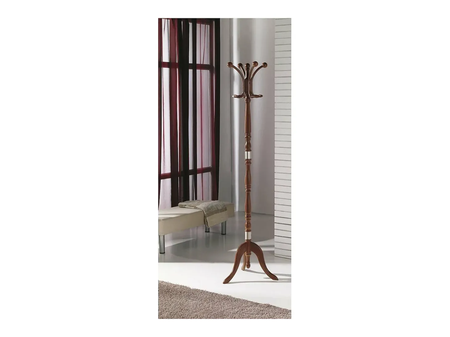 Perchero mod. 442 herrajes en cromo satinado lacado nogal, 175 cm(alto)44 cm(ancho)38 cm(l