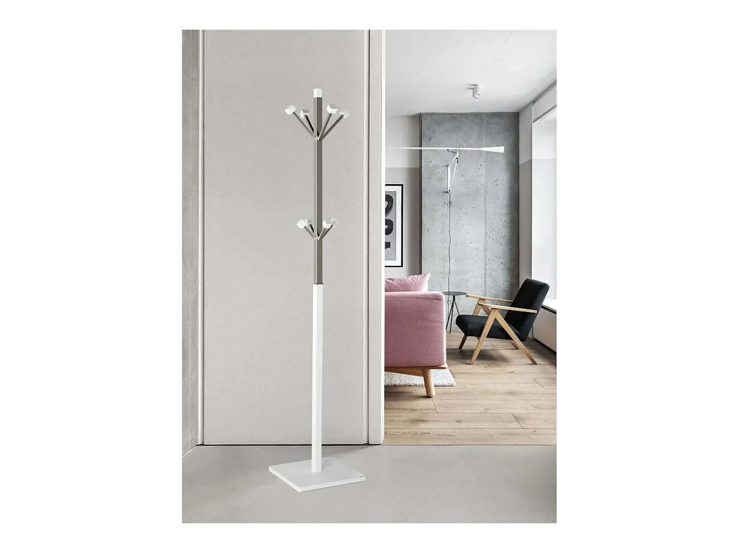 Perchero mod. 429 moderno herrajes cromo satinado lacado blanco, 180 cm(alto)34 cm(ancho)3