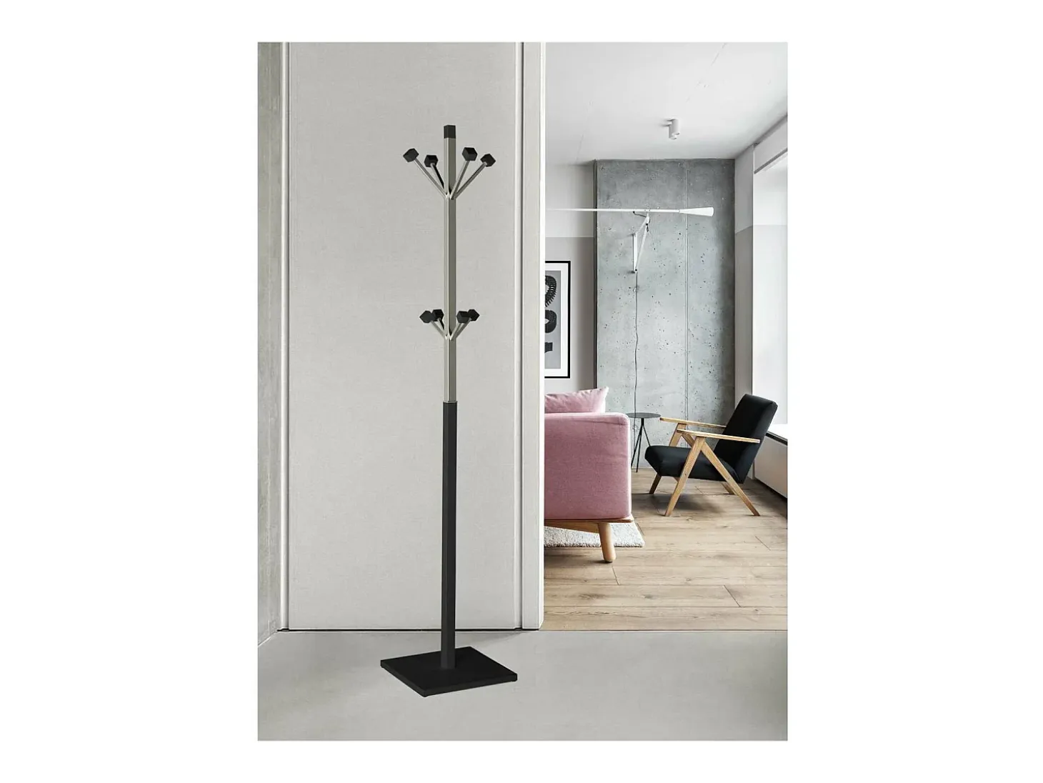 Perchero mod. 429 moderno herrajes cromo satinado lacado negro, 180 cm(alto)34 cm(ancho)34