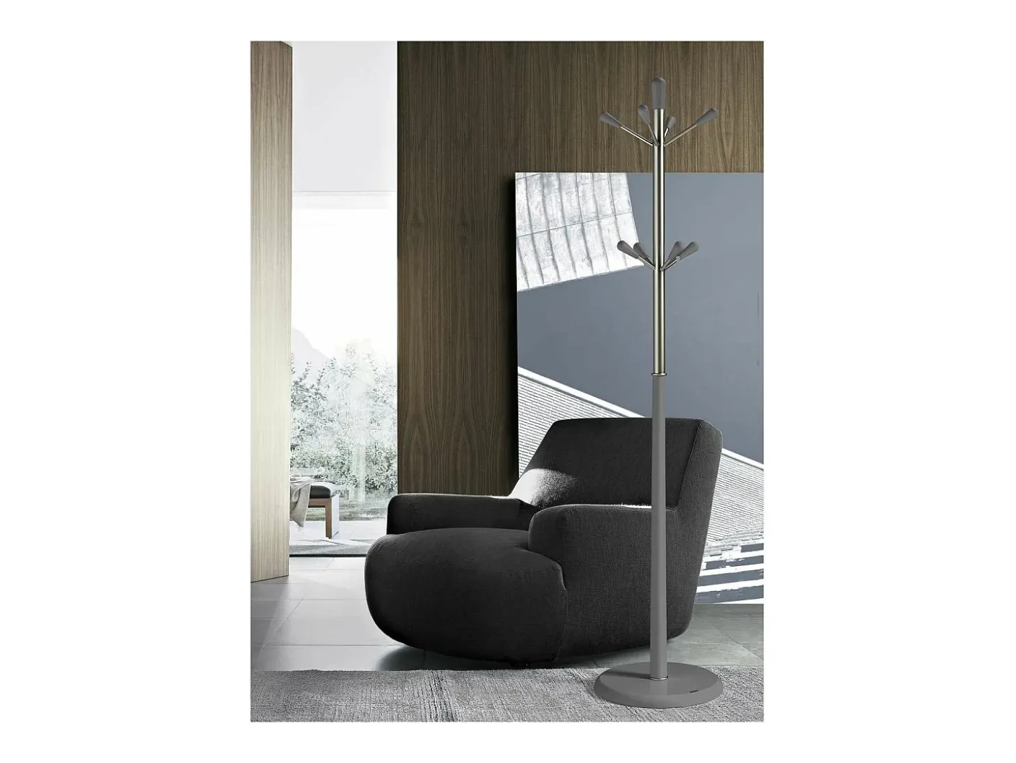 Perchero moderno mod. 414 herrajes cromo satinado lacado gris, 180 cm(alto)37 cm(ancho)37