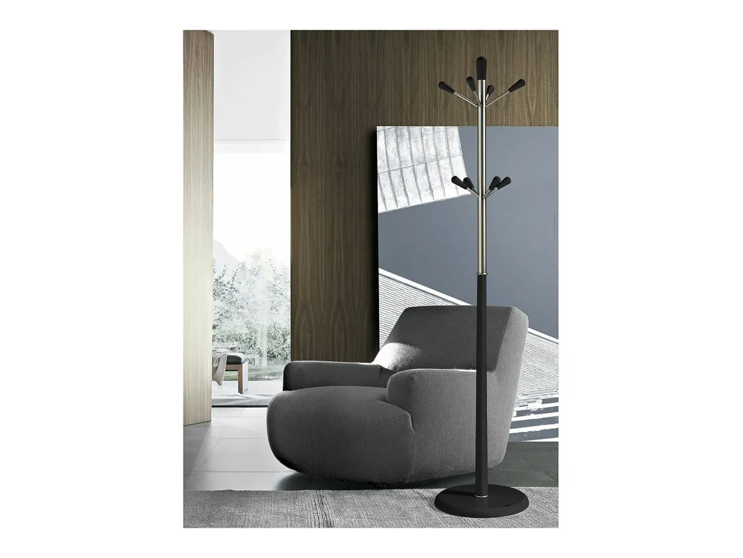 Perchero moderno mod. 414 herrajes cromo satinado lacado en negro, 180 cm(alto)37 cm(anch