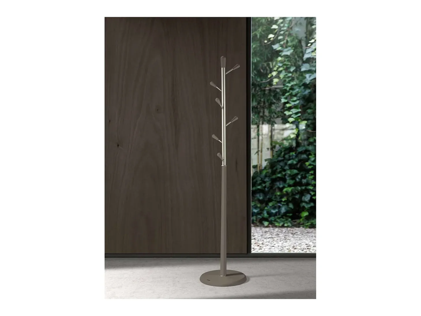 Perchero moderno mod. 413 herrajes en cromo satinado lacado moka, 190 cm(alto)37 cm(ancho)