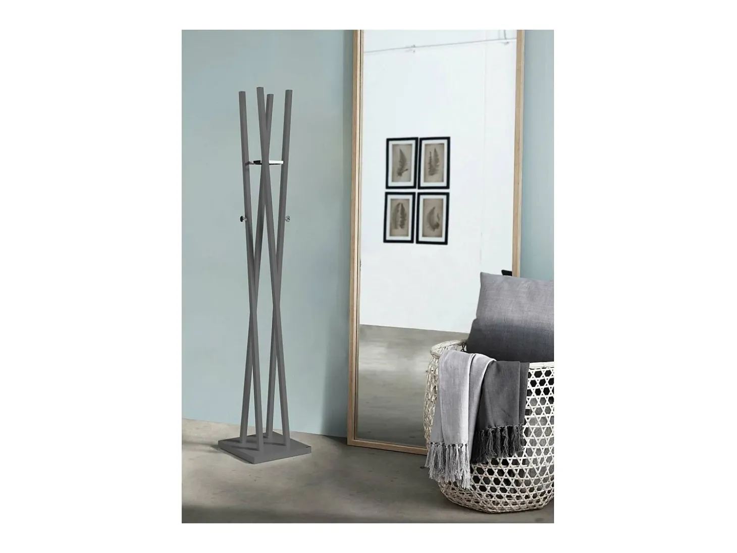Perchero moderno mod. 470 herrajes cromo brillo lacado gris, 182 cm(alto)34 cm(ancho)34 cm