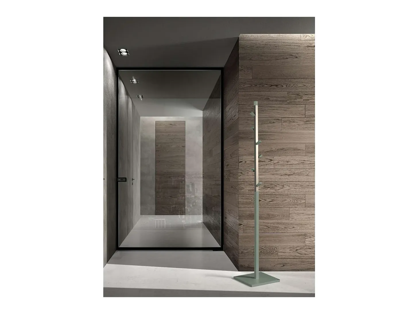 Perchero moderno mod. 428 herrajes en cromo satinado lacado verde, 180 cm(alto)34 cm(ancho
