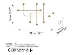 Perchero mural con 9 ganchos en metal dorado H64 cm - SAMARA