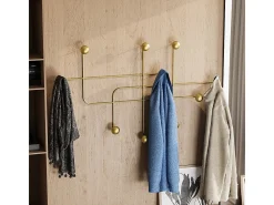 Perchero mural con 9 ganchos en metal dorado H64 cm - SAMARA