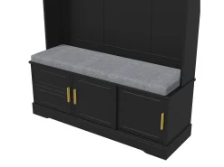 Perchero negro con banco zapatero, 6 ganchos y espacio de almacenamiento - Mueble de entrada compacto