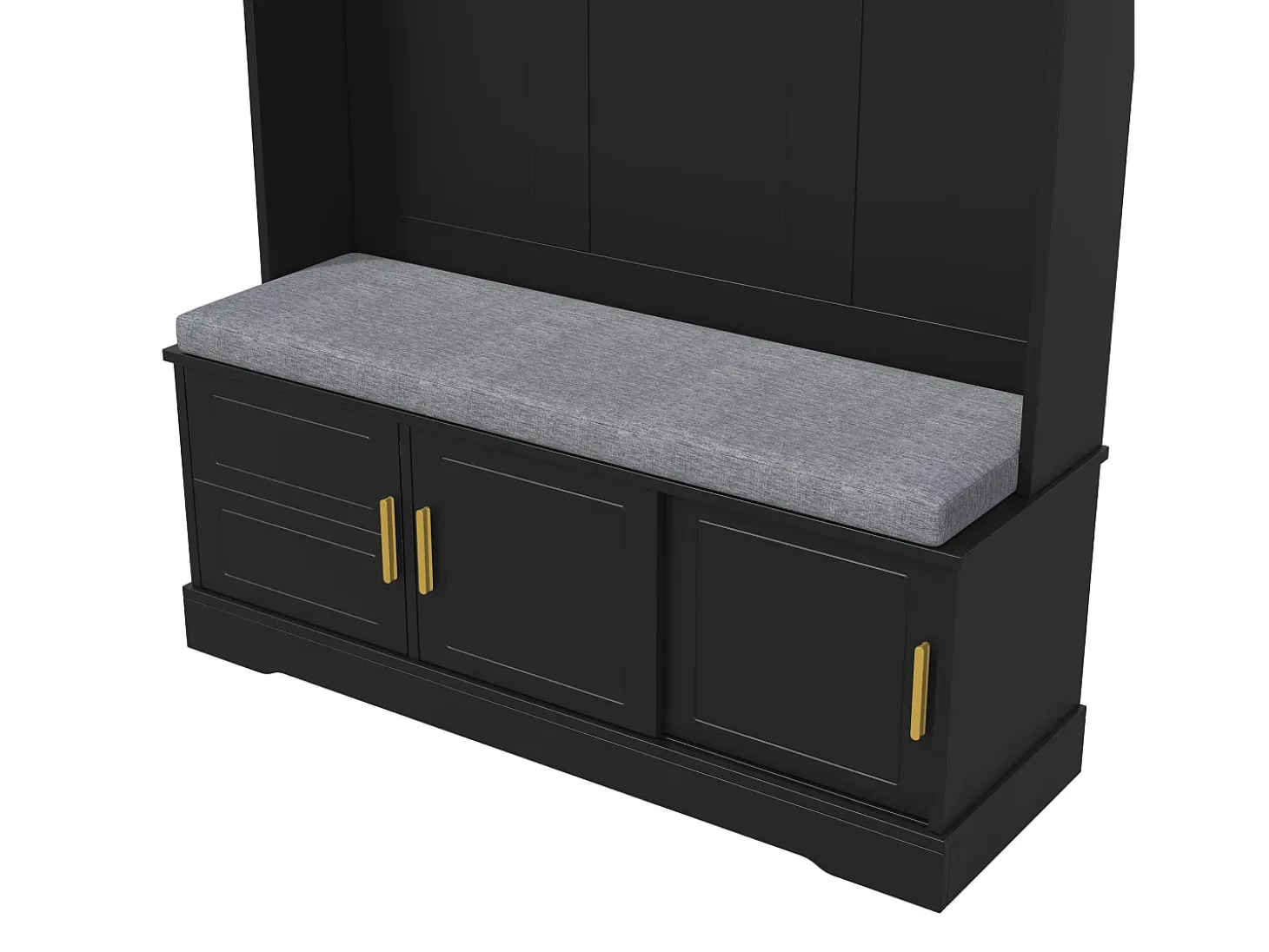 Perchero negro con banco zapatero, 6 ganchos y espacio de almacenamiento - Mueble de entrada compacto
