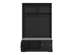 Perchero negro con banco zapatero, 6 ganchos y espacio de almacenamiento - Mueble de entrada compacto