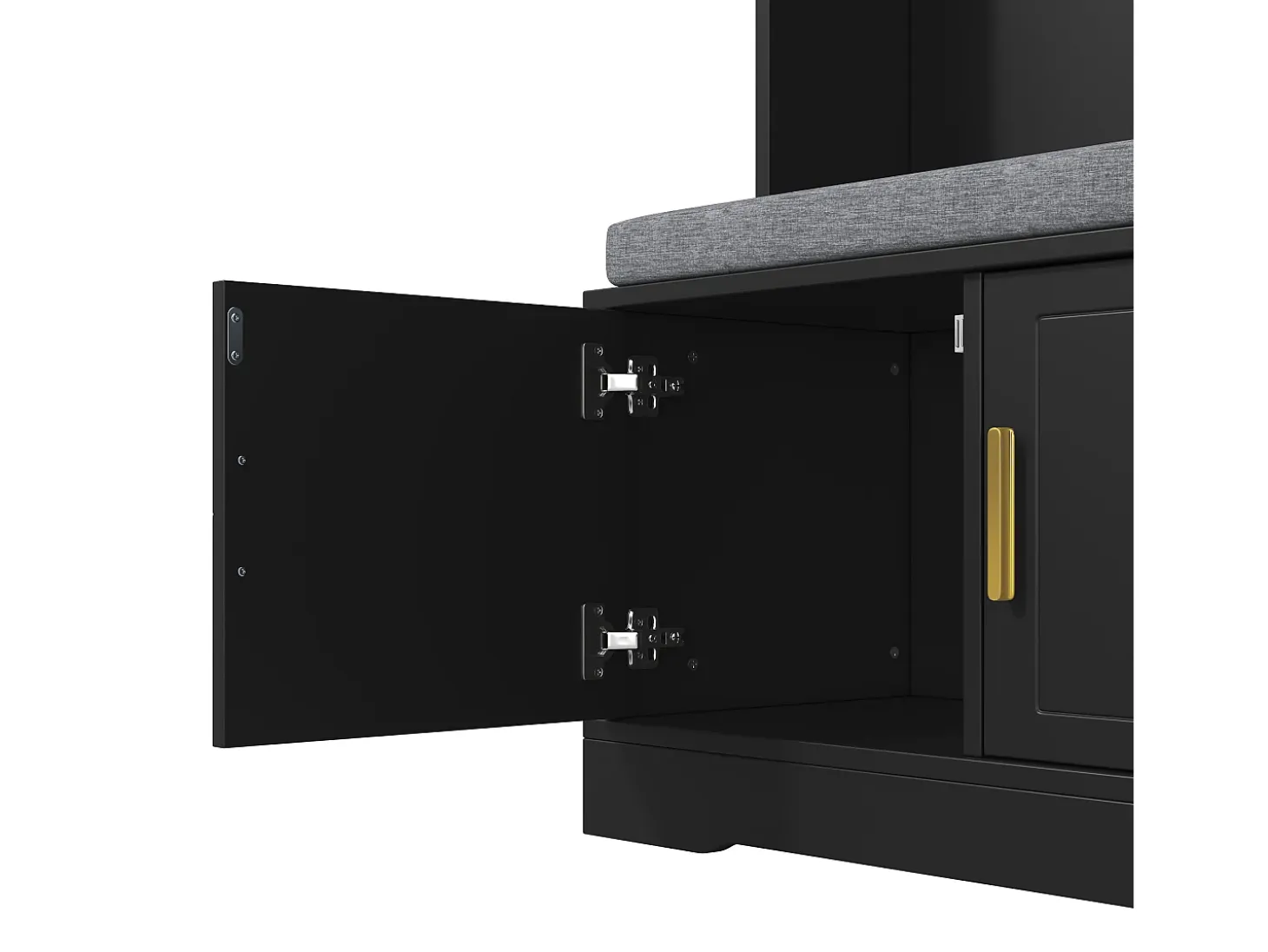 Perchero negro con banco zapatero, 6 ganchos y espacio de almacenamiento - Mueble de entrada compacto