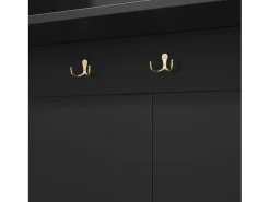 Perchero negro con banco zapatero, 6 ganchos y espacio de almacenamiento - Mueble de entrada compacto