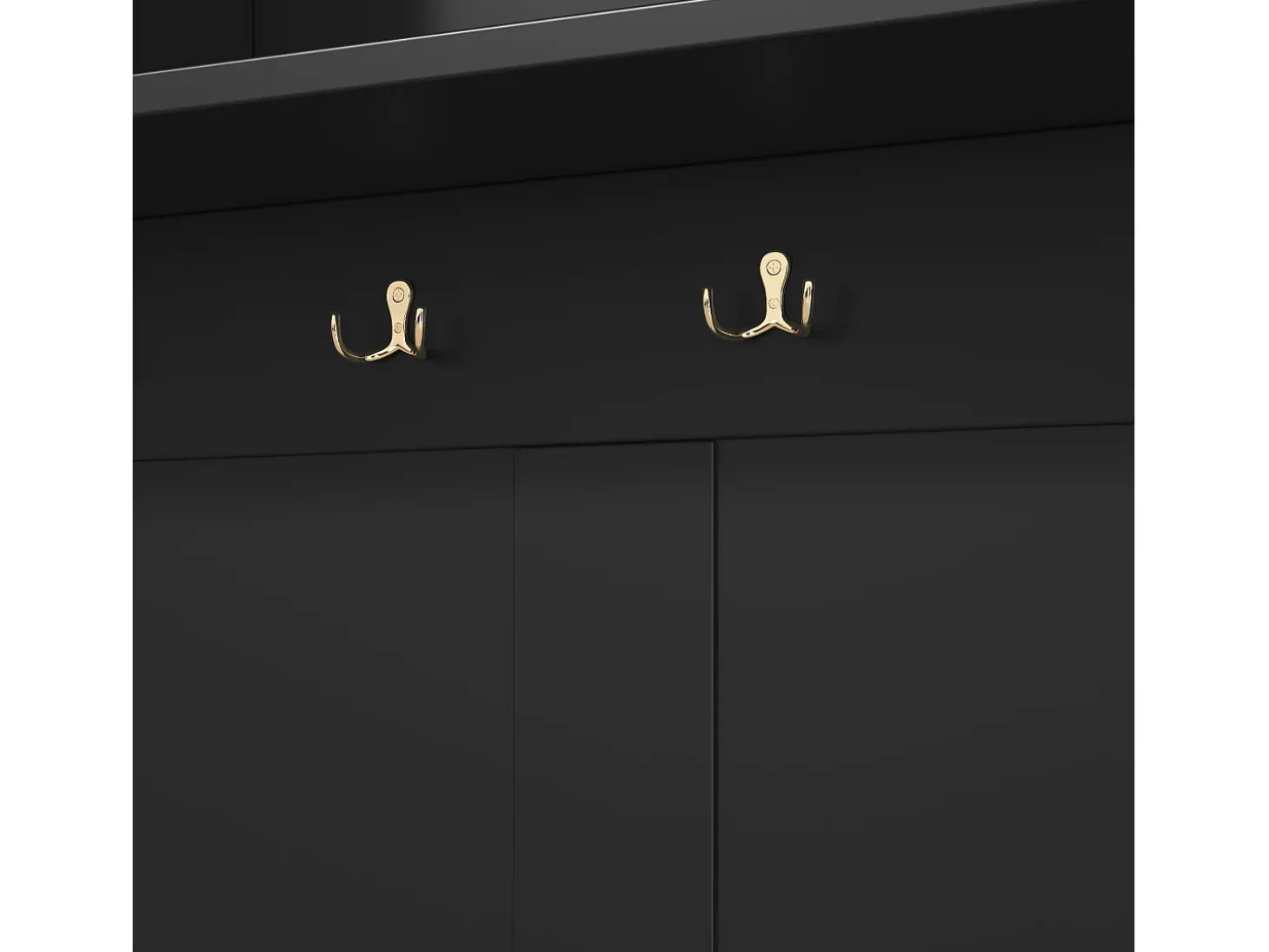 Perchero negro con banco zapatero, 6 ganchos y espacio de almacenamiento - Mueble de entrada compacto