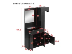 Perchero negro con espejo, 1 cajón y 3 puertas – para entradas y pasillos