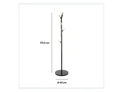 Perchero Pie Metal Negro, 6 Colgadores, 176 cm