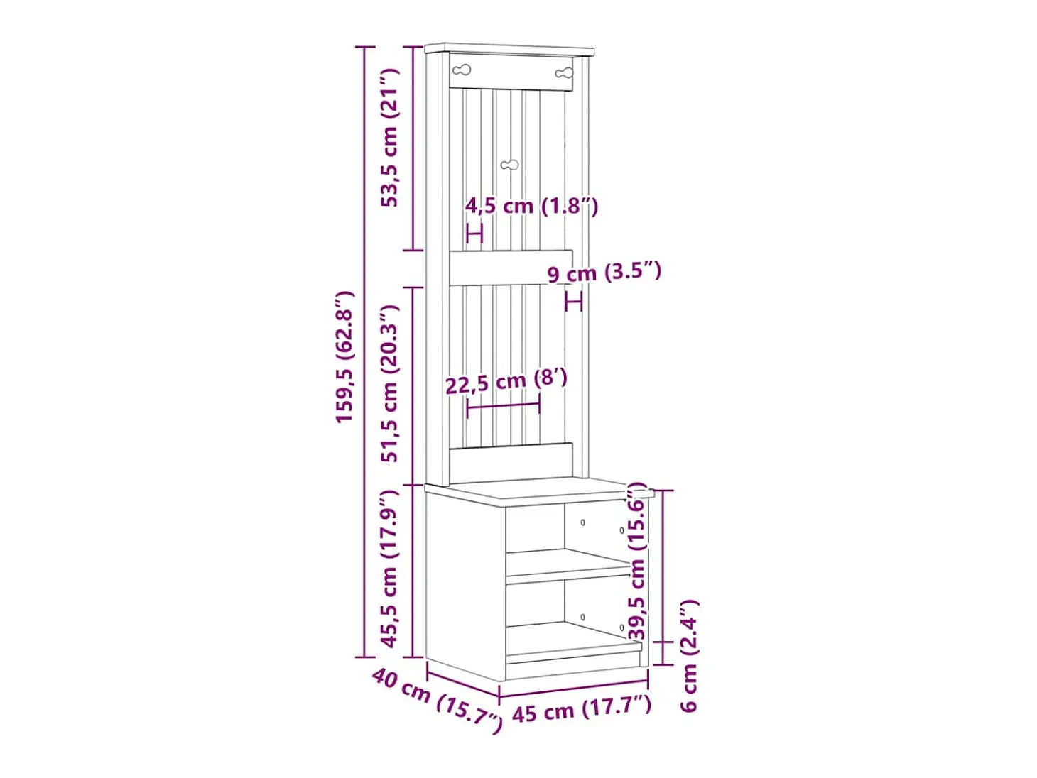 Perchero SANDNES 45x40x159,5 cm madera maciza de pino