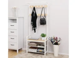 PERCHERO Valora con asiento y estantes para zapatos para pasillo