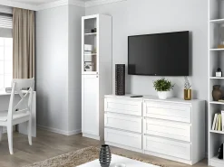 PERRY - Vitrina 2 puertas - Estilo clásico - 6 estantes - 40x31x200cm - Muebles de salón
