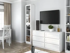 PERRY - Vitrina con dos puertas - Estilo clásico - 6 estantes - 40x31x200 cm - Muebles de salón