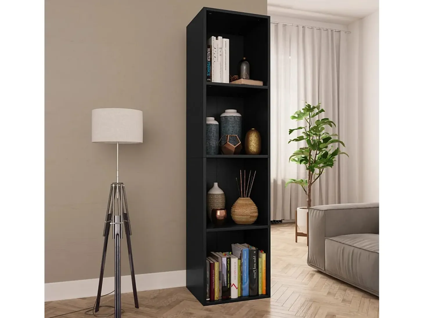 Pieter Estantería libros/mueble TV contrachapada negro 36x30x143 cm