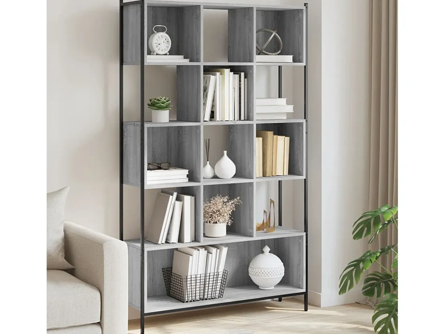 Épinay-sur-Seine Estantería madera de ingeniería gris Sonoma 102x28x172 cm