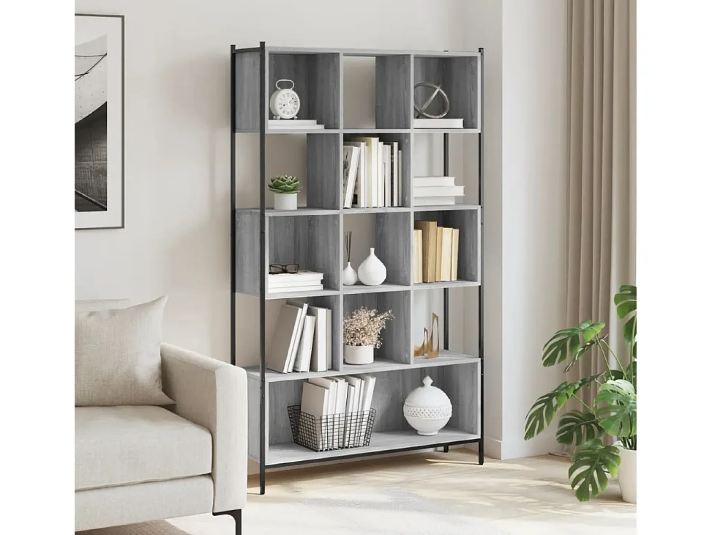 Épinay-sur-Seine Estantería madera de ingeniería gris Sonoma 102x28x172 cm