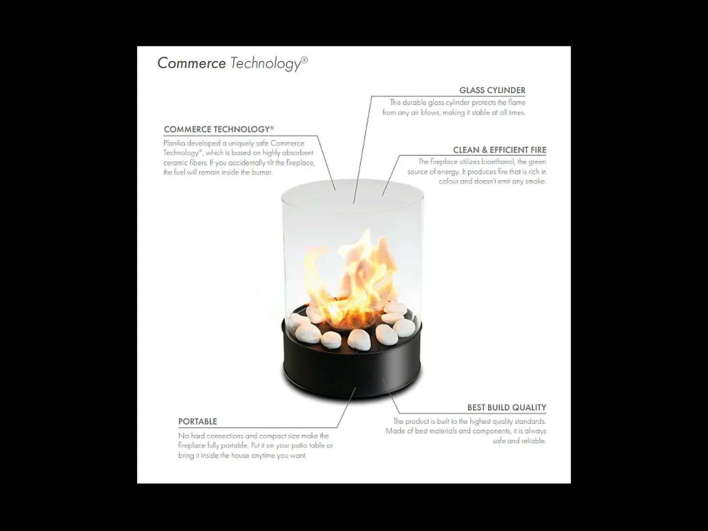 Planika - Chimenea de bioetanol de sobremesa Chantico Glassfire Chimenea de bioetanol portátil con tecnología Commerce, vidrio cilíndrico