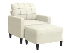 Poltrona com apoio de pés 60 cm veludo cor creme