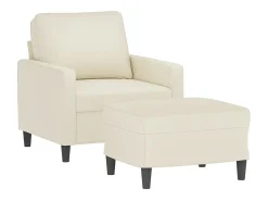 Poltrona com apoio de pés 60 cm veludo cor creme