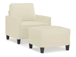 Poltrona com apoio de pés couro artificial 60 cm cor creme
