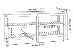 Prolenta Premium - Banco de trabajo de madera maciza de pino blanco 181x50x80 cm