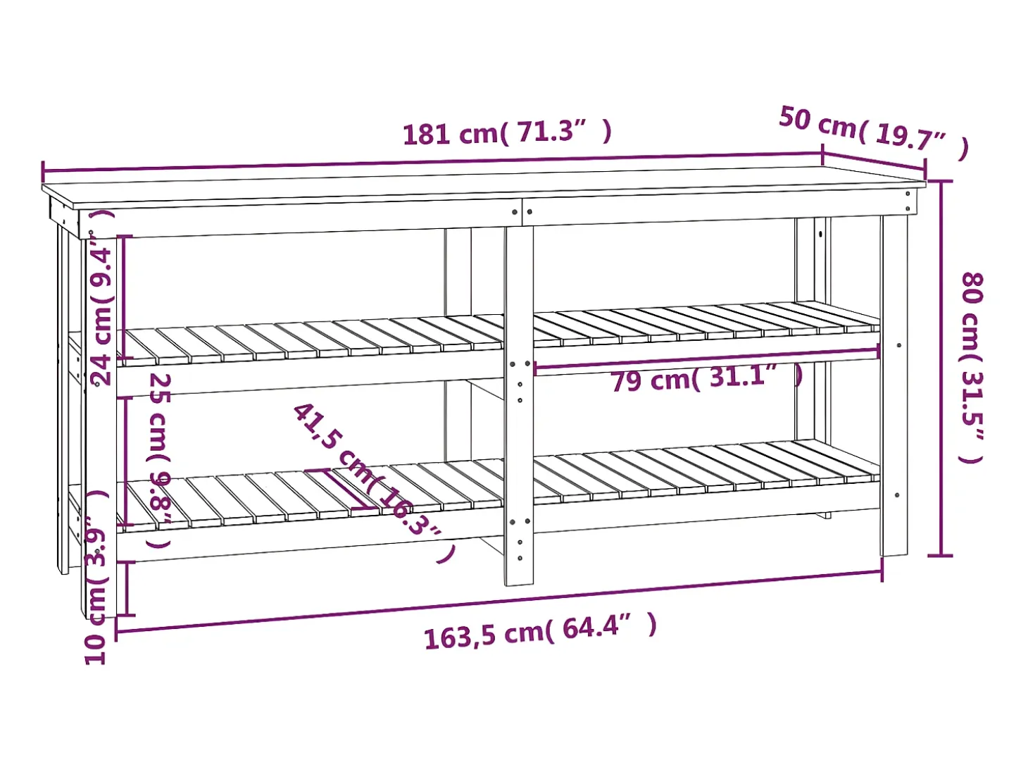 Prolenta Premium - Banco de trabajo de madera maciza de pino blanco 181x50x80 cm