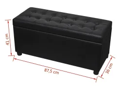 Puf de almacenamiento de cuero sintético negro