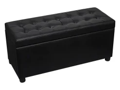 Puf de almacenamiento de cuero sintético negro