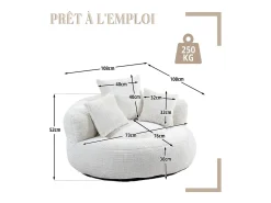 Puf Sillón Alto Beige - Modelo Grande - Incluye 3 Cojines - Ultra Suave y Multiusos - para Adultos y Niños