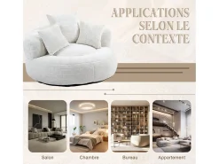 Puf Sillón Alto Beige - Modelo Grande - Incluye 3 Cojines - Ultra Suave y Multiusos - para Adultos y Niños
