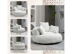 Puf Sillón Alto Beige - Modelo Grande - Incluye 3 Cojines - Ultra Suave y Multiusos - para Adultos y Niños