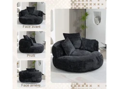Puf Sillón Alto Negro - Modelo Grande - Incluye 3 Cojines - Ultra Suave y Multiusos - para Adultos y Niños