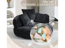 Puf Sillón Alto Negro - Modelo Grande - Incluye 3 Cojines - Ultra Suave y Multiusos - para Adultos y Niños