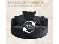 Puf Sillón Alto Negro - Modelo Grande - Incluye 3 Cojines - Ultra Suave y Multiusos - para Adultos y Niños